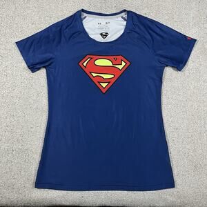 Under Armour Shirt Womens S Fitted HeatGear Superman Dc Comics Workout Gym Top